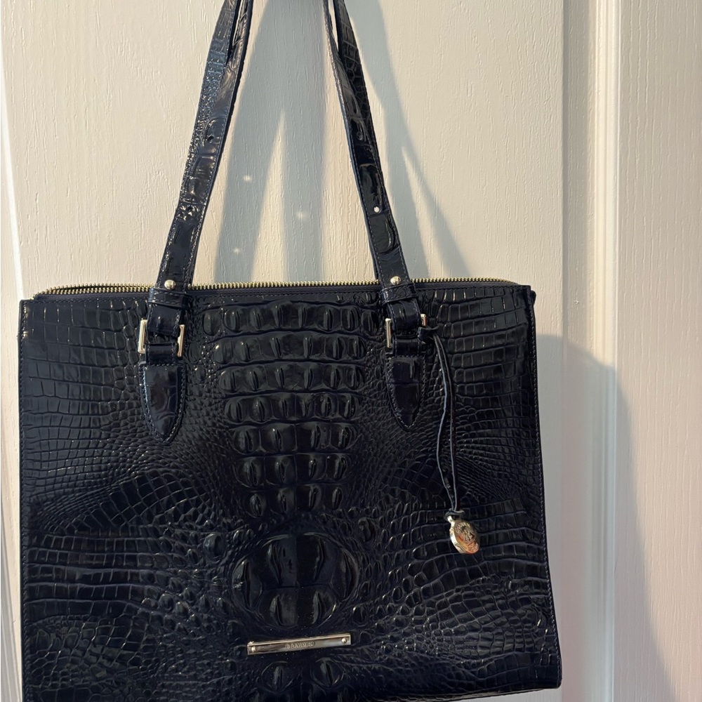 BRAHMIN Caroline Elegant Navy Embossed Tote